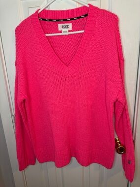 Victoria's Secret PINK | Hot Pink Oversized V-Neck Chunky Knit Sweater